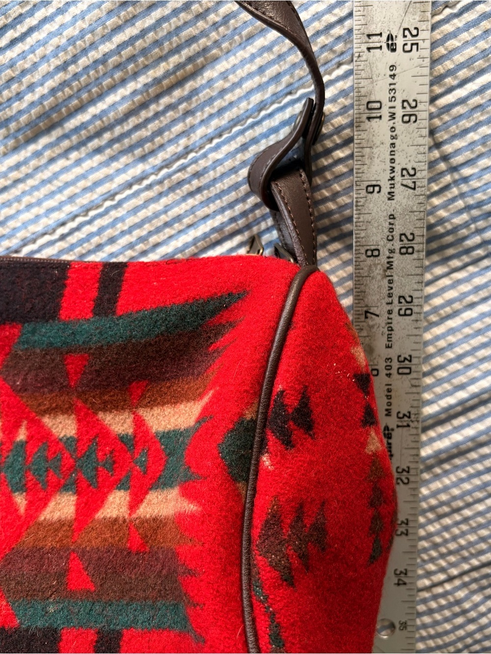 Pendleton Wool Shoulder Bag Southwestern Red Leather Trim Crossbody - Picture 8 of 10
